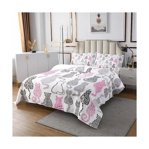 Cute Cat Pattern Bedspread Set Queen Size for Kids,Girls Cat Silhouette Quilt... - Picture 1 of 4