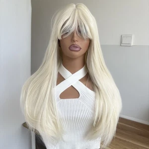 Blond bleichen Long Straight Kostümperücken With Fringe Hitzebeständiges Haar - Imagen 1 de 11