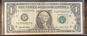 1993 Series $1 Dollar Fancy Serial Number Double Repeater F27909027C - Picture 1 of 2