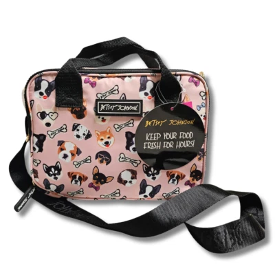 Bolsa de almuerzo Betsey Johnson aislada Chihuahua Boxer Akita perro 10"x8"x4" Foto 1 de 4