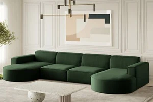 Wohnlandschaft U-Form Sofa PALMA XL in Stoff Opera Velvet Grün - Bild 1 von 1
