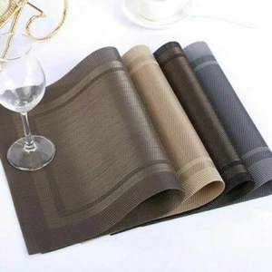 4x Elegant Rectangle Vinyl PVC Placemat Dining Table Place Mat Woven Insulation - Picture 1 of 96