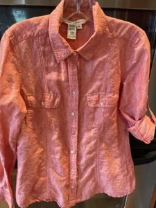 Max Studio Linen Blend Blouse Red Shirt w/ Pockets Tab Sleeve M - Picture 1 of 6