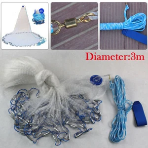 10/14/18/22FT Hand Cast Fishing Net Mesh Spin Network Bait Fish Net +Sinker Net - Picture 1 of 31