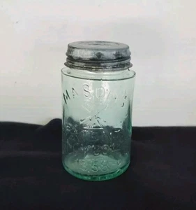 Small Mouth Mason's Fruit Jar Shoulder Pint  Maltese Cross Patent 1858  Aqua  - Picture 1 of 20