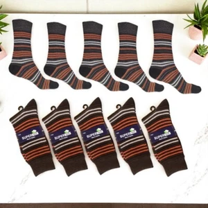 Men's Crew Socks - Earthy Brown with Vibrant Stripes - Premium Socks Pack of 5 - Picture 1 of 1
