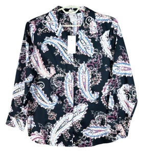 NWT CHICO'S Women's NO IRON 100% Cotton Long Sleeve Blouse Paisley Size 3 16 18 - Picture 1 of 16