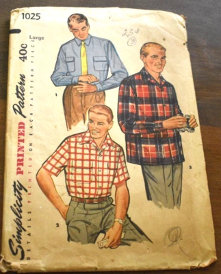 Vintage 1954 Simplicity 1025 Men's Button Up Sport Shirt Sewing Pattern - UNCUT - Image 1 of 2