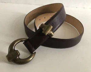 Vintage Robert Lee Morris Oxidized Brass Log Cross Buckle Belt Sz.M Black Sample - Picture 1 of 6