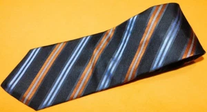 SAKS FIFTH AVENUE MADE IN U.S.A. BLUE/WHITE/ORANGE STRIPED TIE - DESIGNER TIES. - Picture 1 of 3