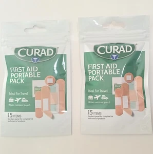Curad First Aid Portable Pack Ideal For Travel Water Resistant Pouches 2 packs - Picture 1 of 3