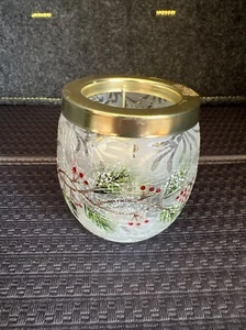 Yankee Candle Crackle Glass Tealight Holder Holiday Winter Pinecone Berry - Picture 1 of 6
