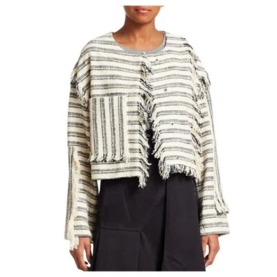 Chaqueta corta con flecos 3.1 Phillip Lim para mujer manga larga azul marino crema talla 10 Foto 1 de 4