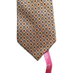 Polo Ralph Lauren Mens Geometric Floral Tie Gold Necktie Silk 58" Made In USA - Picture 1 of 5