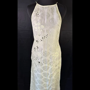 Floral Maxi Slip Dress Fairy Eyelet Dainty Coquette Tie Open Back Sheer Small - Picture 1 of 19