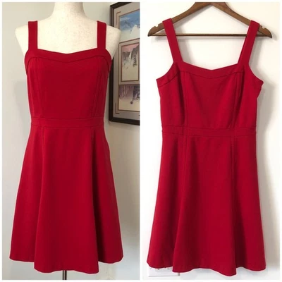 INC Red Fit & Flare Mini Dress Square Neck Sleeveless M Holiday Party Date Night - Image 1 of 4