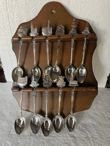 Vintage L'Ardennaise Belgium Silver Plate Spoon Collection on Wood Display 11x7 - Picture 1 of 10