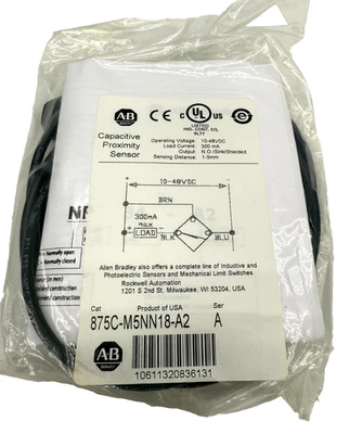Allen Bradley 875C-M5NN18-A2 Capacitive Proximity Sensor 10-48VDC 300mA 1-5mm - Image 1 of 2