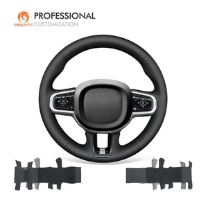 MEWANT Schwarz Glatt Echtes Leder Lenkradbezug für Volvo S90 V90 XC60 S60 XC90 - Bild 1 von 9