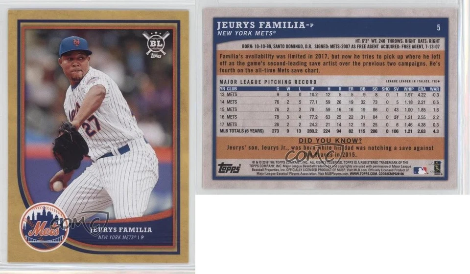 2018 Topps Big League Gold Jeurys Familia #5 - Image 1 of 1