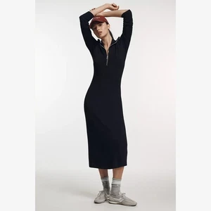 NUEVO Varley - Talla Pequeña, Vestido Midi Alexis Media Cremallera Para Mujer - Negro - Imagen 1 de 4