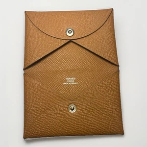 Auténtica Cartera Portatarjetas Hermès Calvi - Cuero Togo Dorado - Hecha en Francia - Imagen 1 de 11