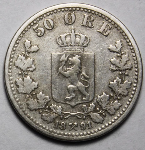 Norway 1891 Silver 50 Ore (20c) Cover