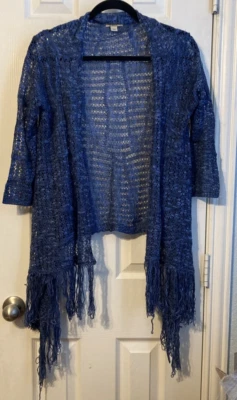 Cárdigan Boho Abierto One World Azul Tejido Flecos Talla XS NUEVO CON ETIQUETAS Foto 1 de 4