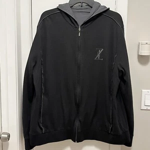 ZILLI Reversible Zip Up Hooded Logo Jacket Wool Cashmere Silk black gray XL Men - Picture 1 of 10