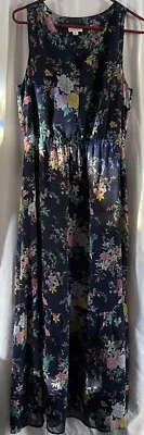 Maxi Vestido Merona Para Mujer Azul Floral Mangas En Niveles Transparente Exterior Completamente Forrado Foto 1 de 4