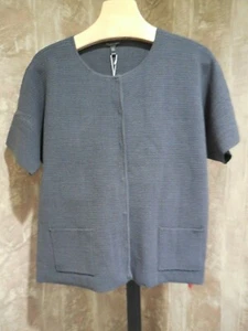 MISSES GRAPHITE ROUND NECK CARDIGAN SWEATER TOP EILEEN FISHER XL $328 - Picture 1 of 5