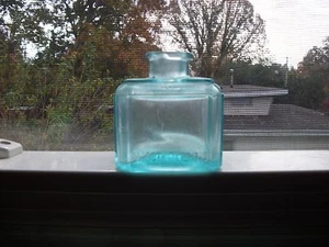 ADAMS CENTER NEW YORK SQUARE UNIQUE PATENT SEPTEMBER 30TH 1879 AQUA INK BOTTLE - Picture 1 of 6