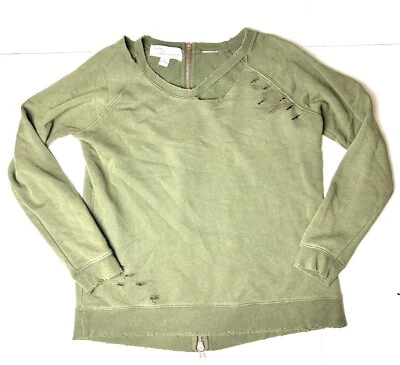 Vintage Havana Green distressed Pullover Sweater Women’s Large Cotton LS Zipper - Image 1 of 4
