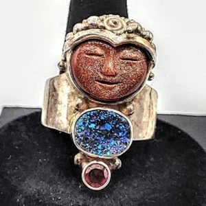 Sajen Sterlingsilber Göttin geschnitzt Druzy & Druzy Kristalle Granat Ring - Bild 1 von 7