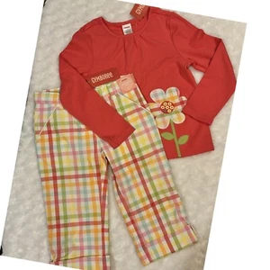 NWT Gymboree Spring Rainbow Coral Flower Hem Swing Top & Plaid Pants Capri LOT 6 - Picture 1 of 13