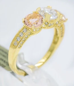 LAB CREATED 1.88 Cts MORGANITE & WHITE SAPPHIRE RING .925 Sterling Silver -NWT - Picture 1 of 6