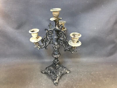 Ancien chandelier à 4 bougies candelabre en métal vintage déco maison ancienne - Photo 1/4