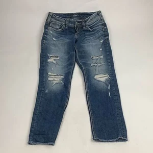 Silver Jeans Suki Skinny Crop Size 27 Stretch Distressed Raw hem Built Free - Picture 1 of 14