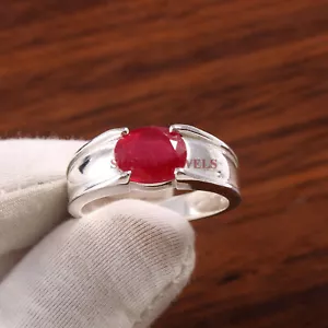 Men's Natural Ruby Gemstone with 925 Sterling Silver Ring #286