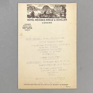 MENÚ DE RESTAURANTE DE COLECCIÓN Suiza Hotel Weisses Kreuz-Schiller Lugano de los años 30 - Imagen 1 de 8