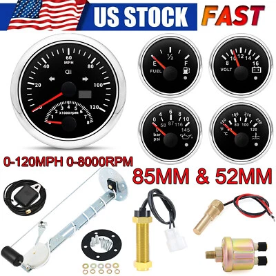 5 Gauge Set 85mm Boat Car GPS Speedometer 0-120MPH Tacho with Sensors Waterproof - Image 1 of 4