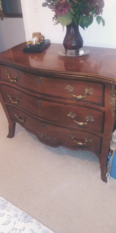 Louis XV Style italian three Drawer Bombe Chest Antiqued Hardware 49"wx26"dx34"h Cover