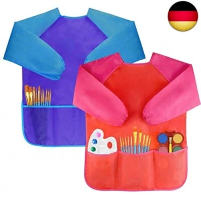 Amaza 2Pcs Malschürze Kinder Malkittel Bastelschürze 2-8 Jahre Langarm mit K