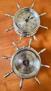 Time & Tide Chrome Ship's Wheel 13J Swiss Clock w/ Barometer Unused Minty Work - Picture 1 of 20