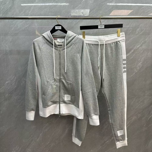 Thom Browne Pantalone Uomo Donna Giacca con Cappuccio Zip Tuta Sportiva Casual