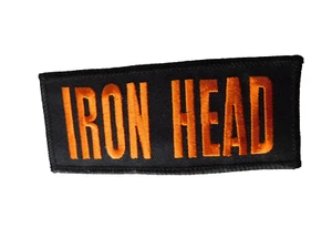 IRON HEAD VINTAGE MOTORCYCLE PATCH BIKER VEST HAT BADGE HARLEY ORANGE BLACK - Bild 1 von 3