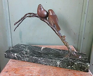 Irenée Rochard Sculpture en bronze couple d'oiseaux sur une branche - Picture 1 of 12