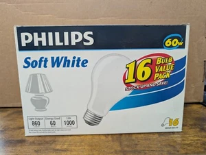 Philips A19 Soft White Light Bulbs 60 Watt 1620 Lumens 16 COUNT Non-LED - Picture 1 of 2