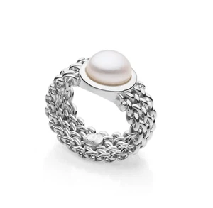 UNOAERRE Anello donna argento fascia chicco di riso con perla mabè misura 18 - Foto 1 di 4