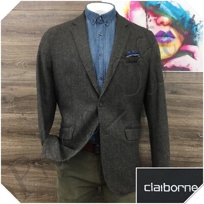Claiborne Mens Blazer Sport Coat 2 Button Casual Jacket Size 46R Tweed Wool Suit - Image 1 of 4